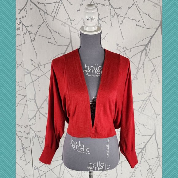 Faconnable Red Silk Cashmere Blend Knit Open Front Cropped Cardigan - Picture 1 of 4